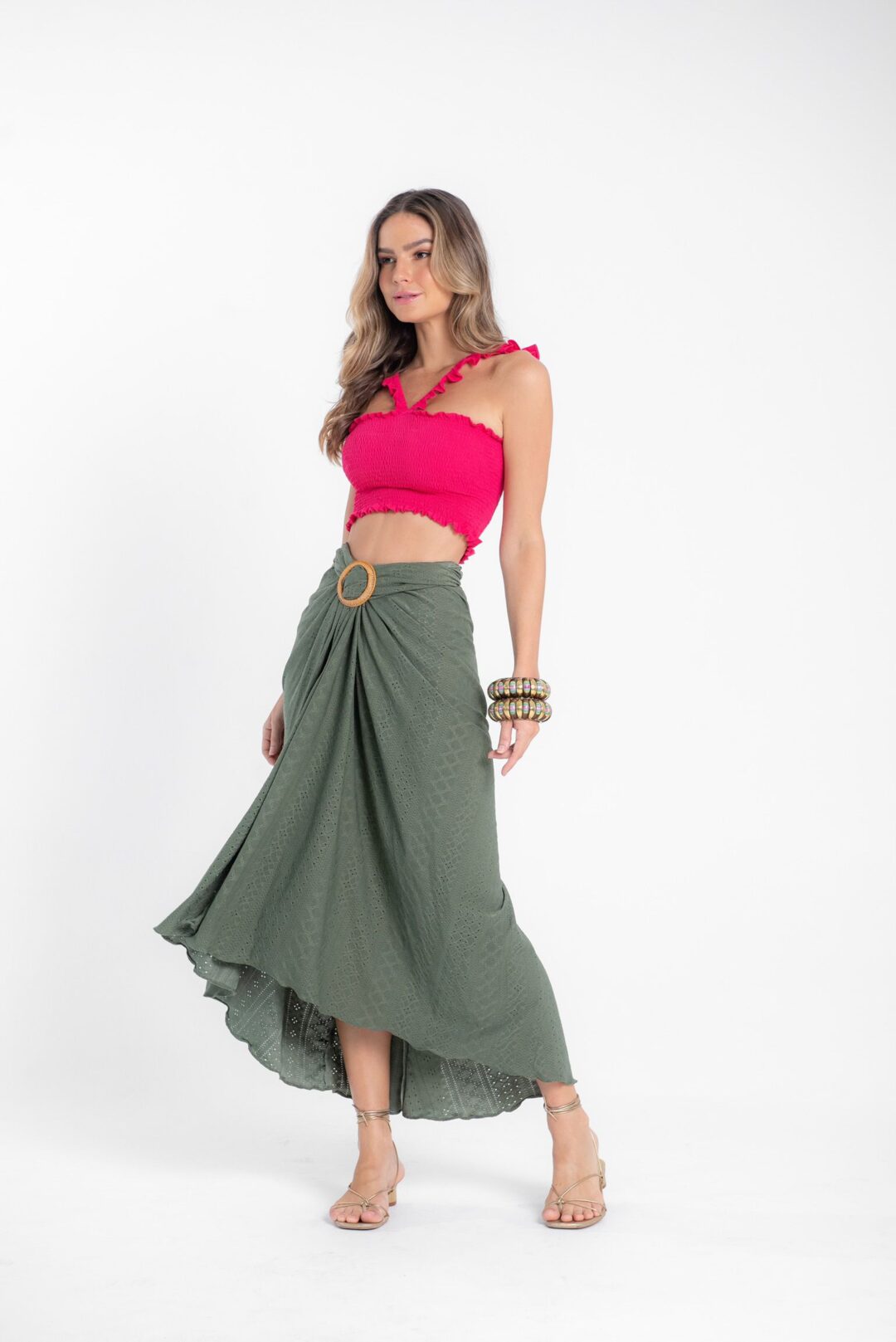 Saia midi verde seco