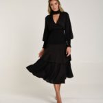 vestido flor de lis preto