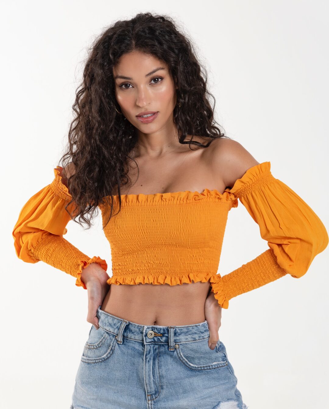 top bardot laranja laya