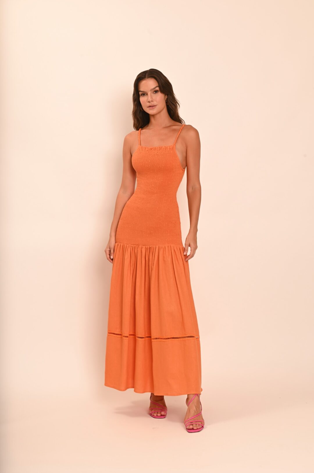 vestido lastéx linho coral