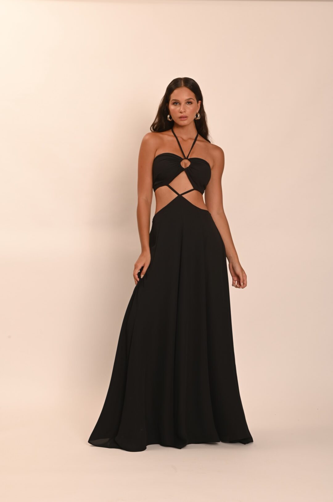 vestido longo recortes Malibu