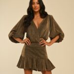 vestido lurex ombreiras Golden