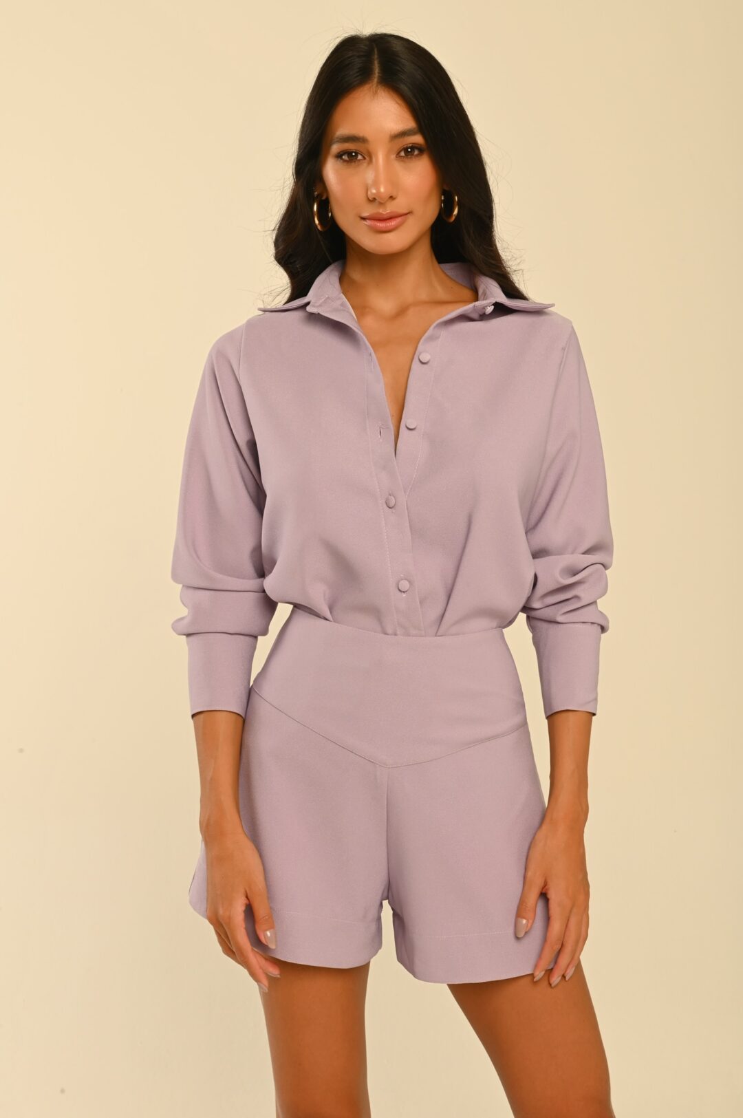 conjunto short e camisa lavanda Hope