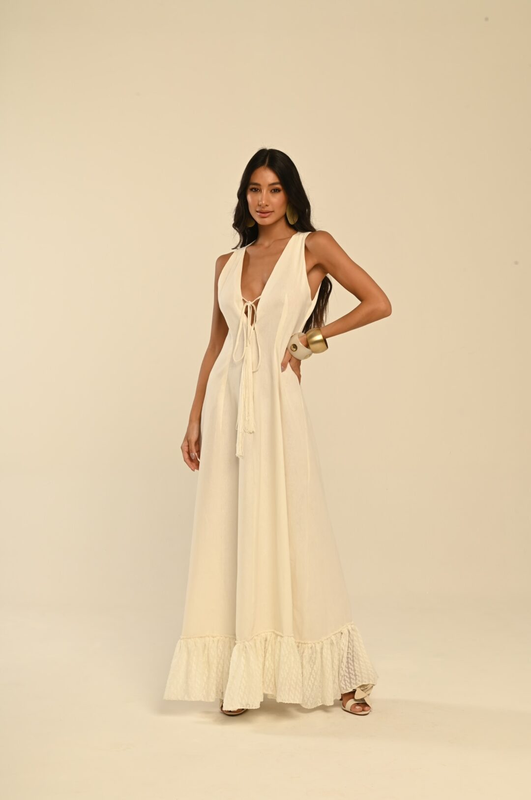 vestido longo linho off Chloe