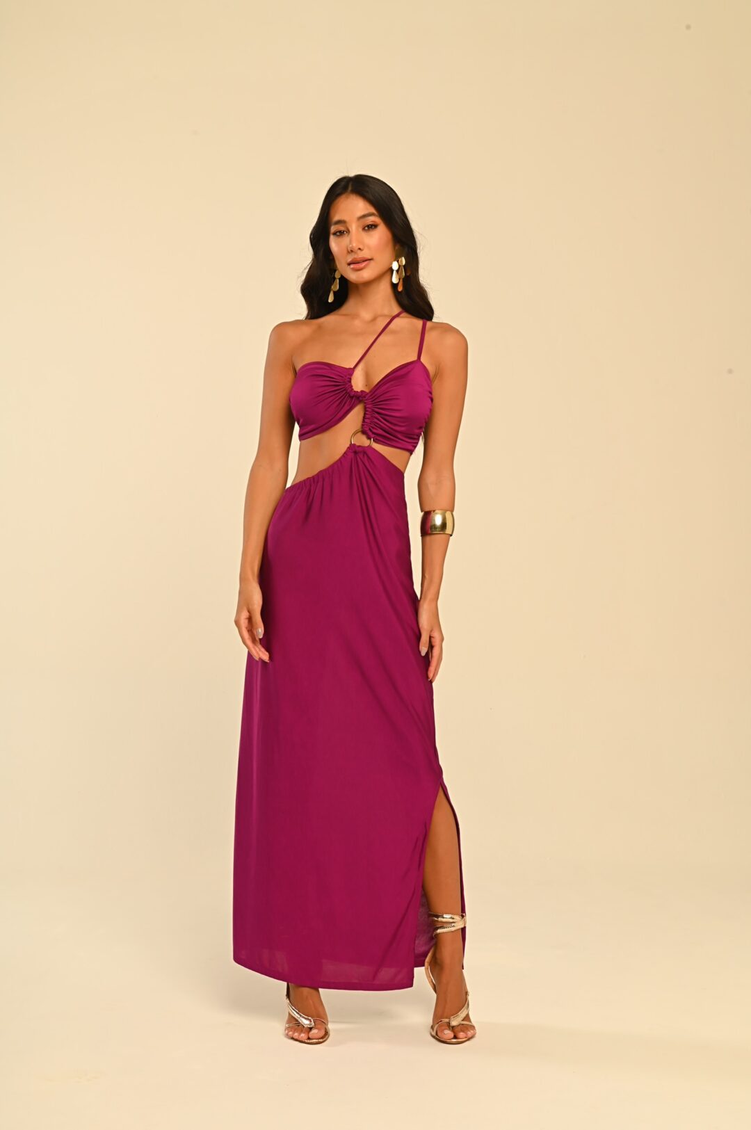 vestido longo fucsia Scarllet