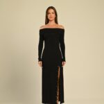 vestido midi preto ilhós Maya