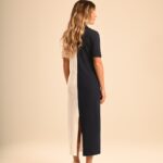 vestido bicolor malha canelada Ella