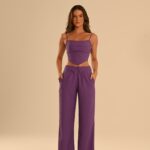 conjunto roxo corset e calça Kalafati