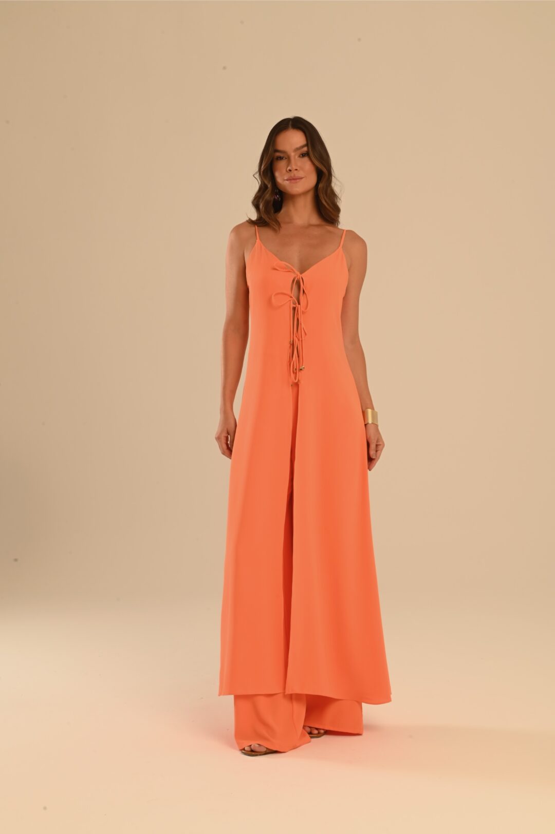conjunto bata e calça crepe laranja Apricot