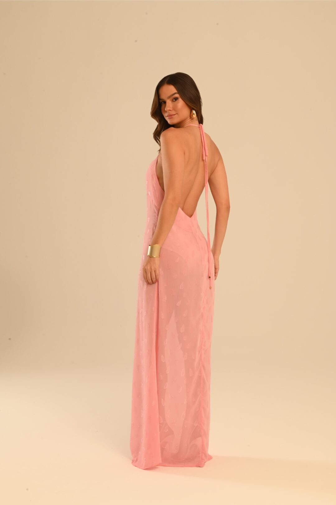 vestido longo frente única rosa bubblegum