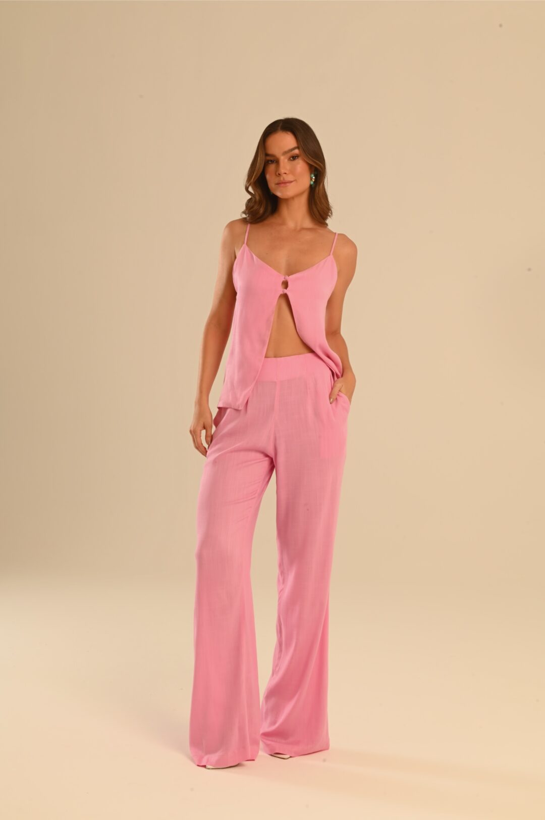 conjunto rosa bubblegum linho