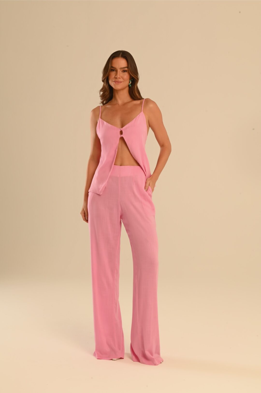 conjunto rosa bubblegum linho