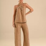 conjunto lurex dourado blusa e calça balancê
