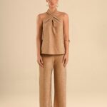 conjunto lurex dourado blusa e calça balancê