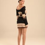 vestido crochê preto e caramelo Samba