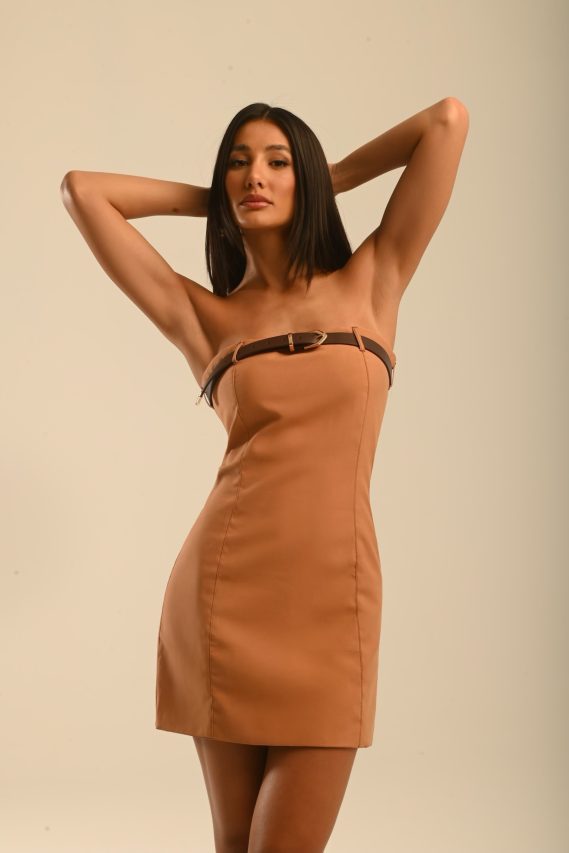 vestido camel tomara que caia Shirley