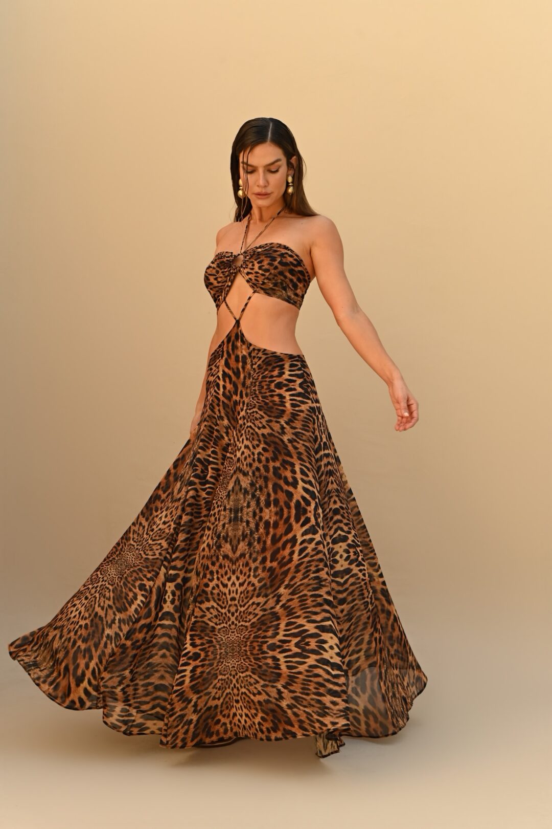 vestido longo animal print Chiara