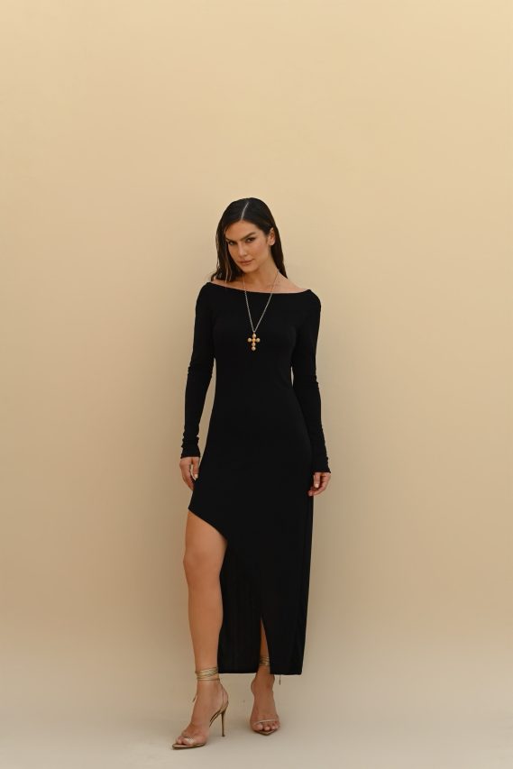 vestido fenda assimétrica Betina