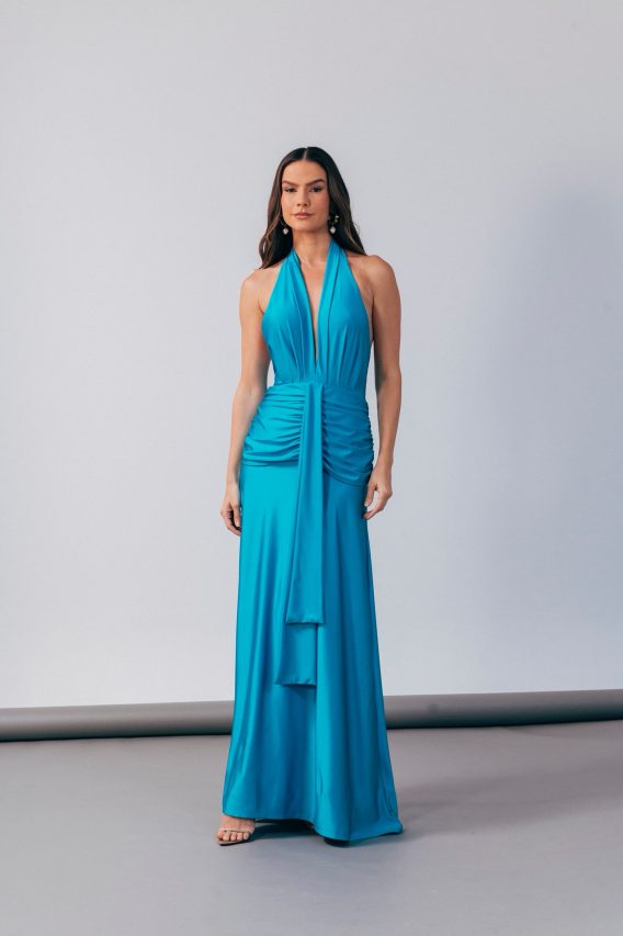 Vestido longo divino maravilhoso azul turquesa