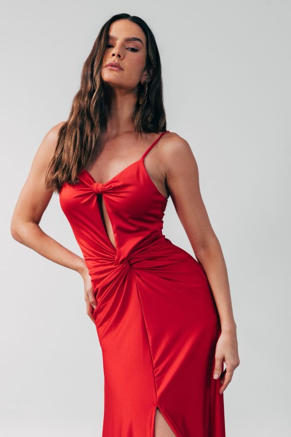 Vestido longo pérola negra vermelho