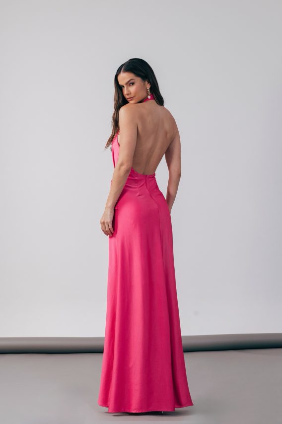 Vestido longo divino maravilhoso rosa brilhante