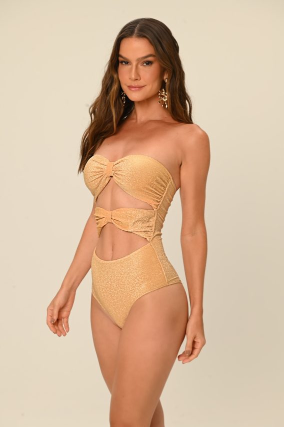 Conjunto body e saia torcida lurex Aya