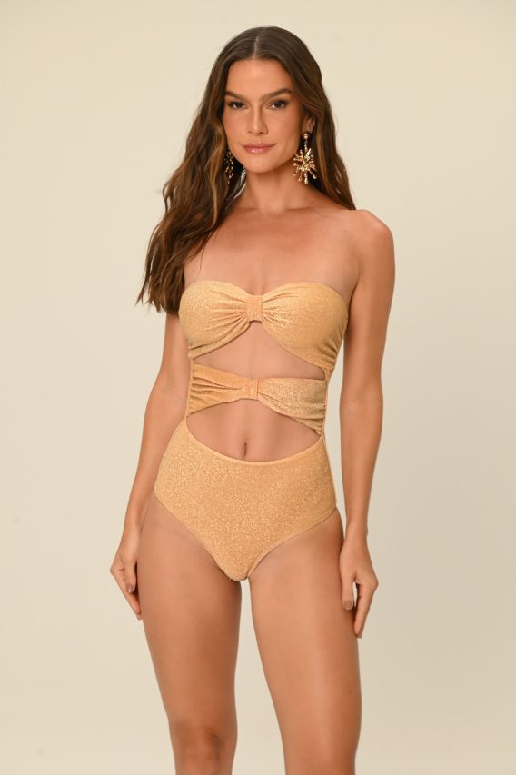 Conjunto body e saia torcida lurex Aya