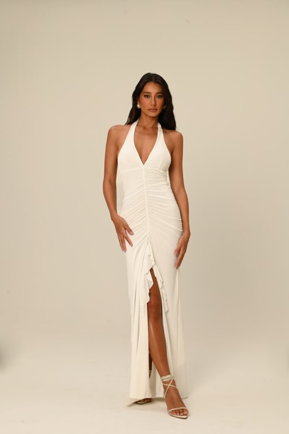 Vestido longo flores aplicadas Mathilde
