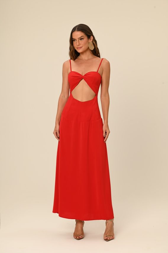 Vestido midi recortes rubi