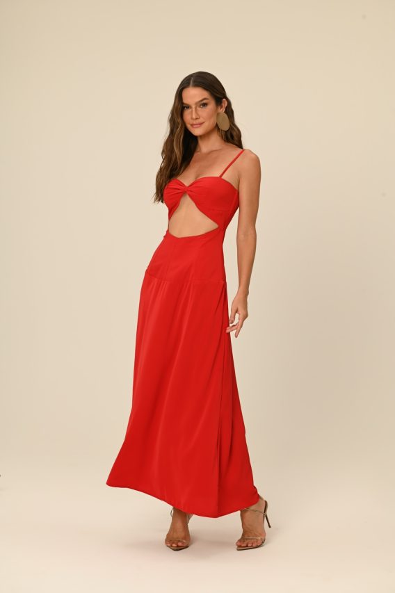 Vestido midi recortes rubi