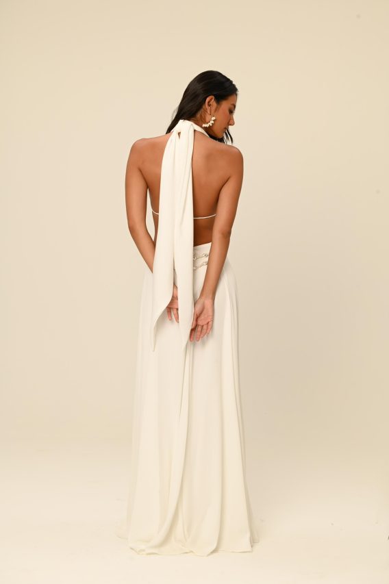 Vestido longo bodychain pérolas