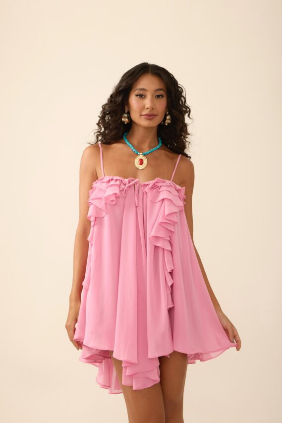 vestido rosa babados dunas