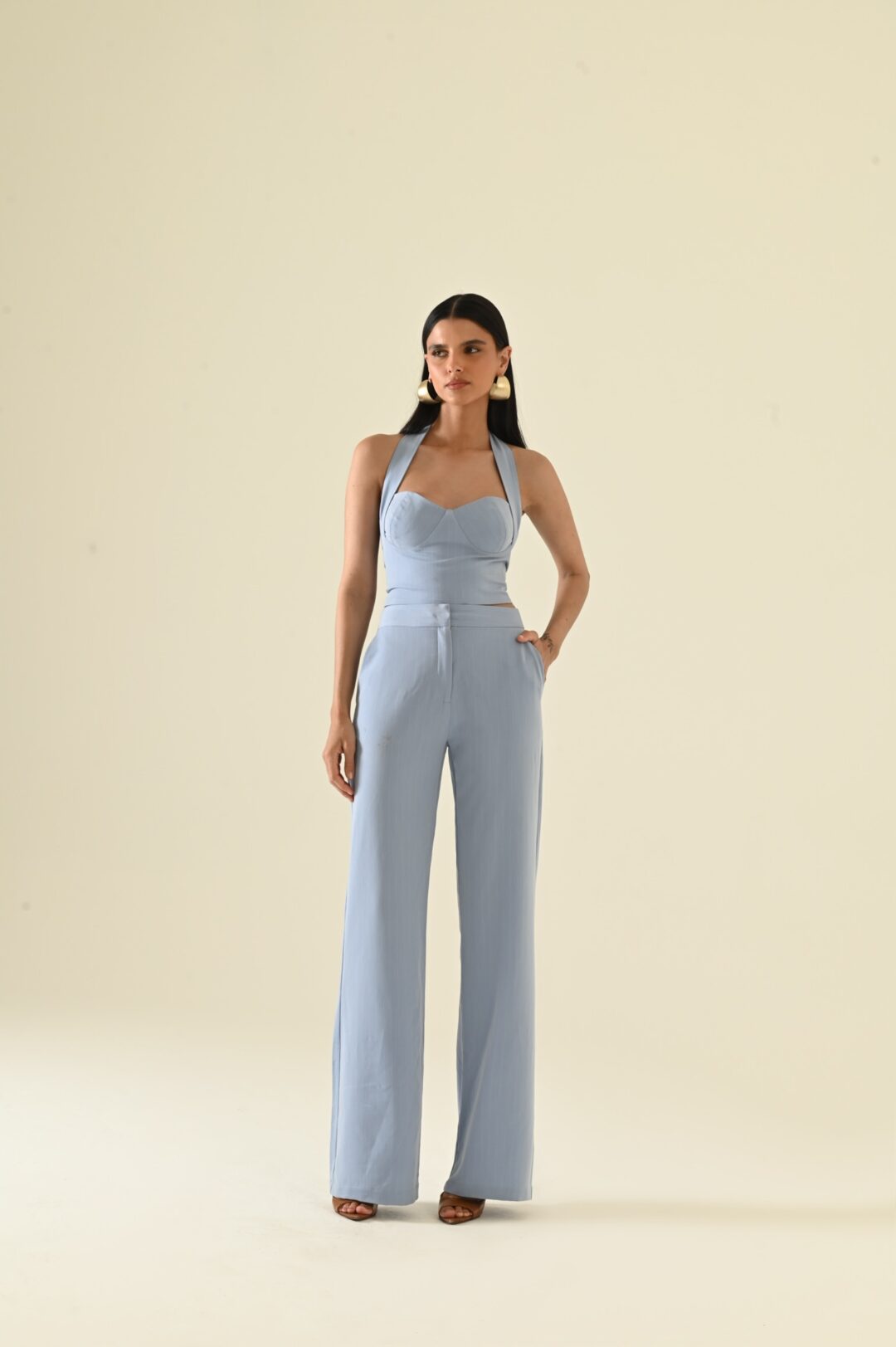 Conjunto azul celeste risca de giz Jordana