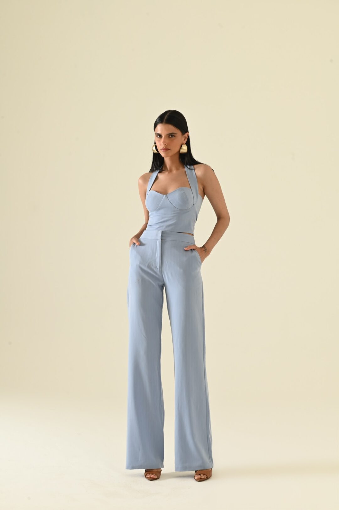 Conjunto azul celeste risca de giz Jordana