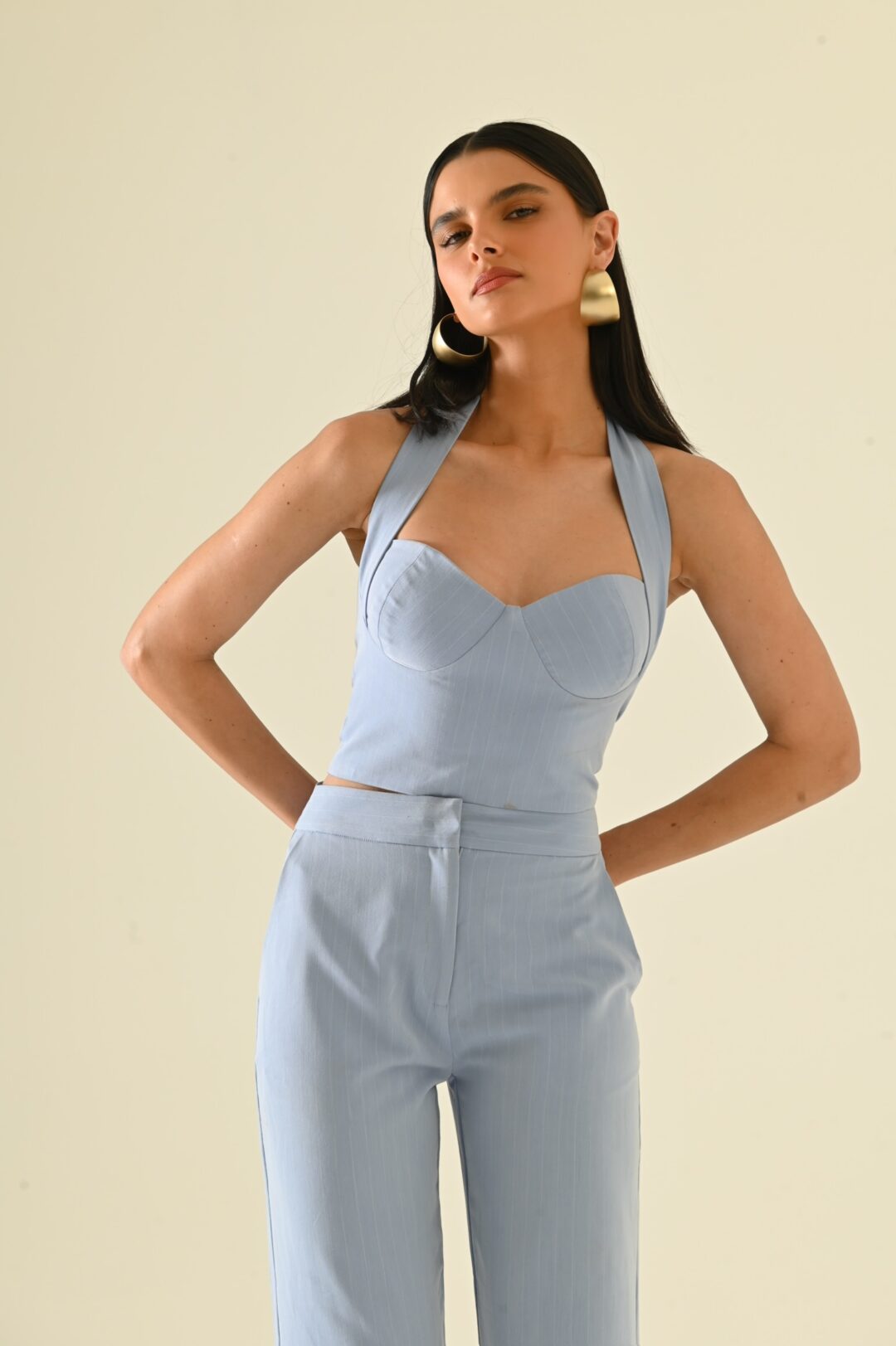 Conjunto azul celeste risca de giz Jordana
