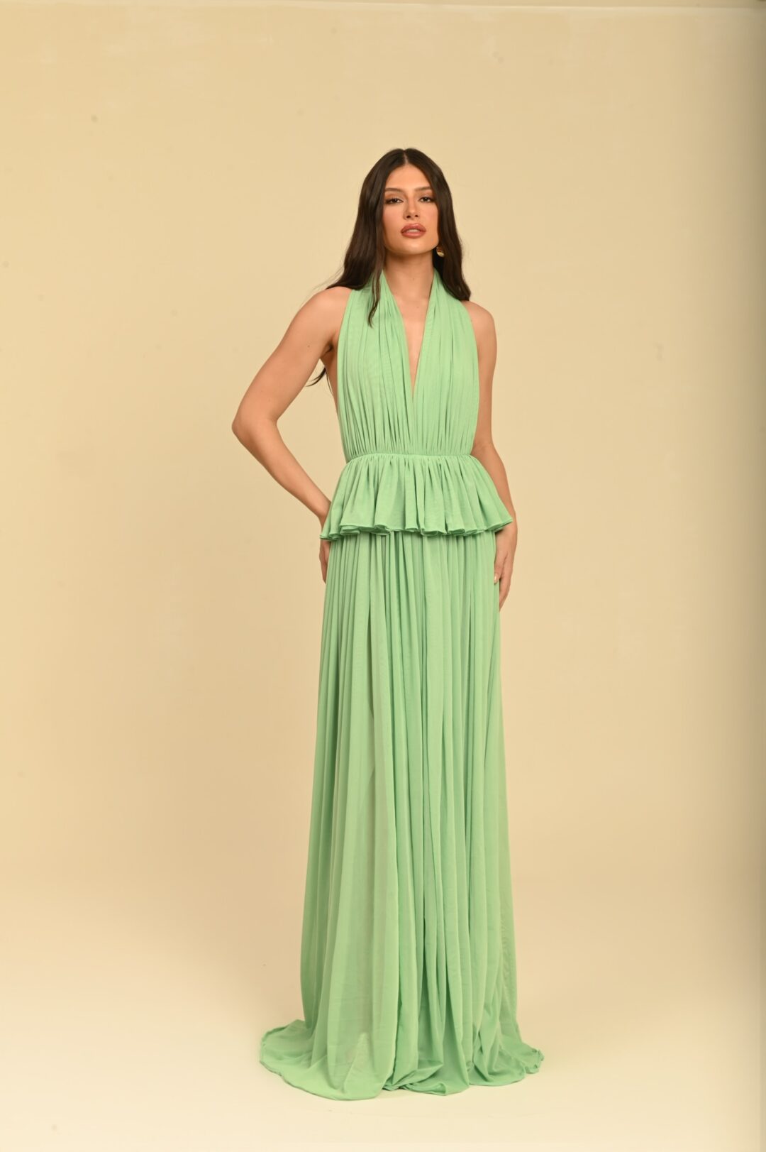 VESTIDO LONGO DRAPEADO MINT