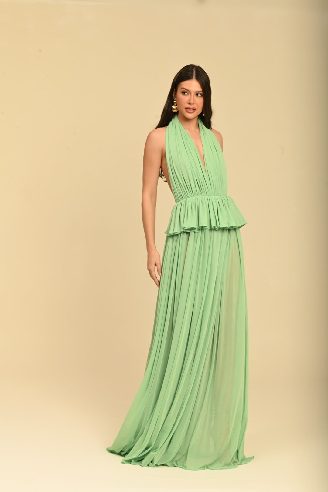 VESTIDO LONGO DRAPEADO MINT