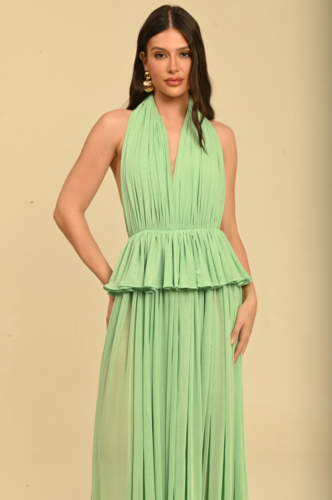VESTIDO LONGO DRAPEADO MINT