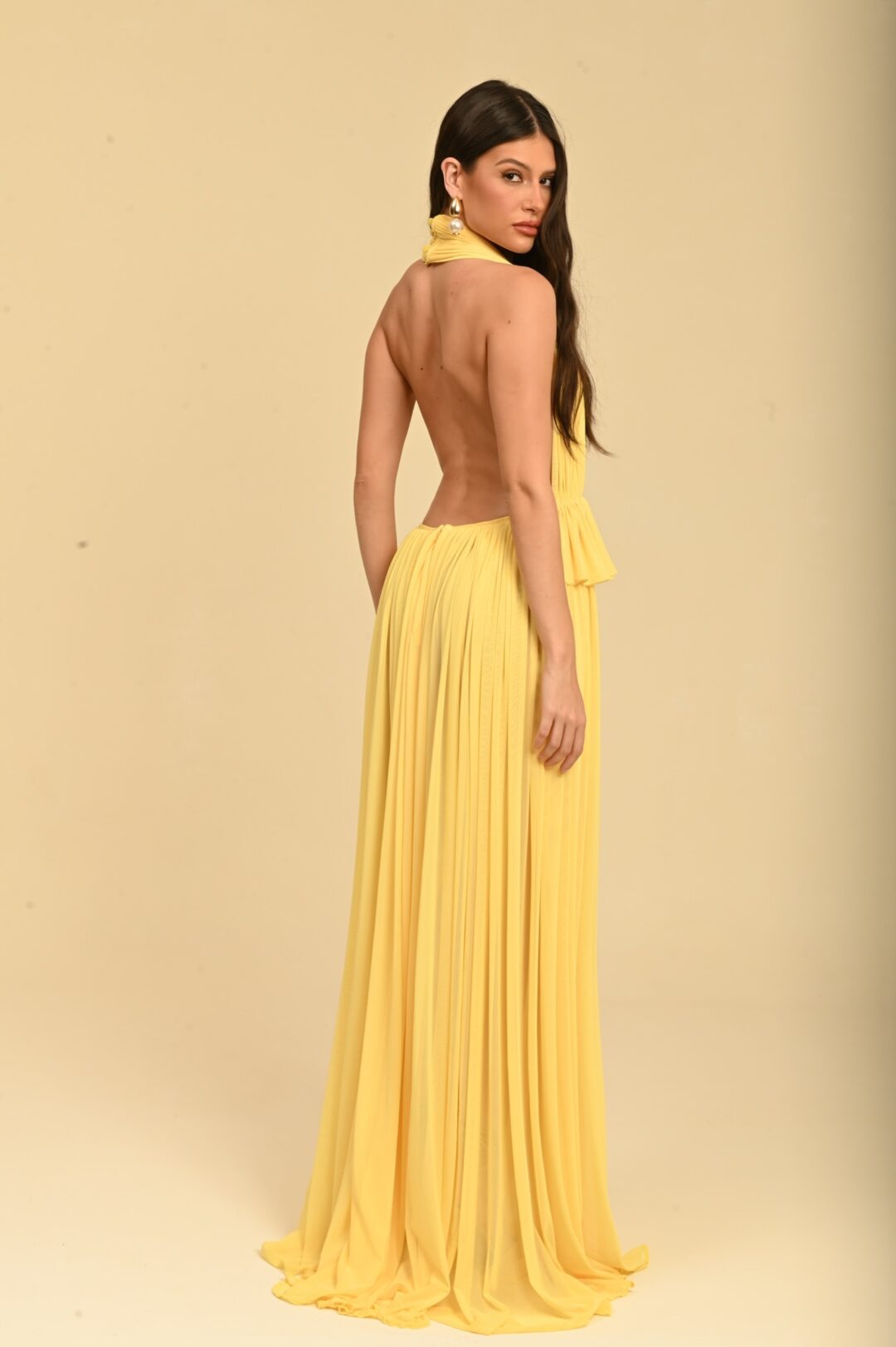VESTIDO LONGO DRAPEADO AMARELO BUTTER